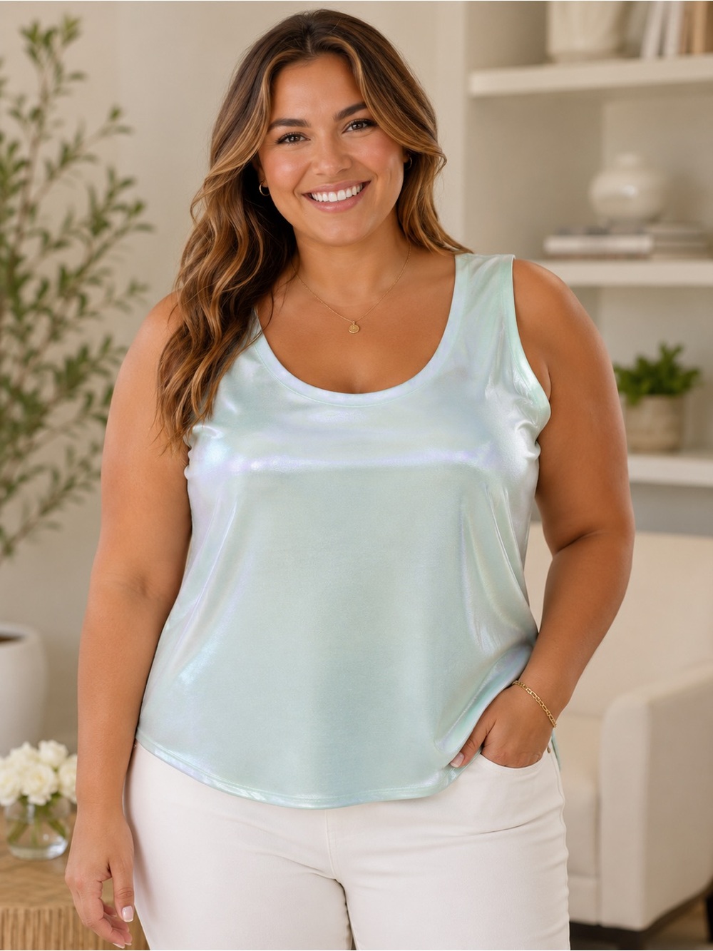 Eileen Fisher Light Green Silk Sleeveless Top Size 2X